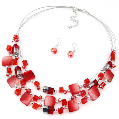 N530 Red Gemstone Multi Layer Necklace with FREE Earrings - Iris Fashion Jewelry