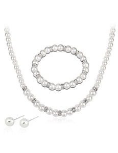 N379 Pearl & Gemstone Necklace with FREE Earrings & FREE Bracelet - Iris Fashion Jewelry