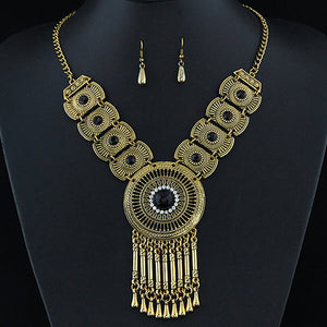 N523 Gold & Black Tassel Necklace with FREE Earrings - Iris Fashion Jewelry