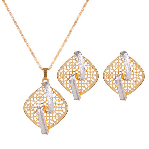 N368 Gold & Silver Square Necklace with FREE Earrings - Iris Fashion Jewelry