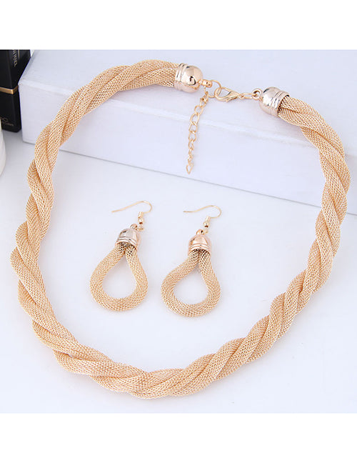 N346 Gold Mesh Twist Necklace with FREE Earrings - Iris Fashion Jewelry