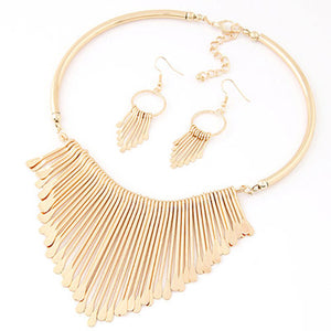 N539 Gold Tassel Design Necklace with FREE Earrings - Iris Fashion Jewelry