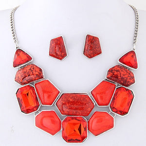 N294 Red Retro Design Gem Necklace with FREE Earrings - Iris Fashion Jewelry