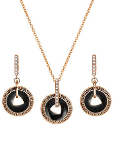 N500 Gold & Black Round Gem Necklace with FREE Earrings - Iris Fashion Jewelry