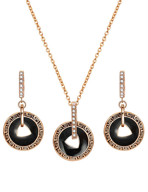 N500 Gold & Black Round Gem Necklace with FREE Earrings - Iris Fashion Jewelry