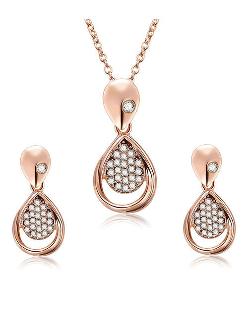 N448 Rose Gold & Gem Necklace with FREE Earrings - Iris Fashion Jewelry