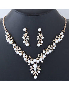 N521 Gold & Pearls Gem Necklace with FREE Earrings - Iris Fashion Jewelry