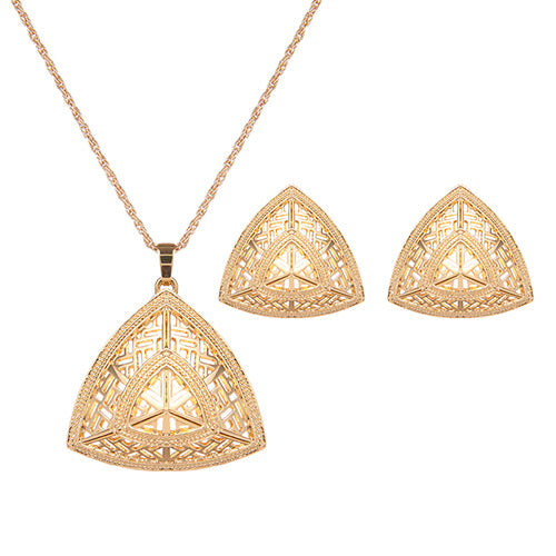 N363 Gold Triangle Necklace with FREE Earrings - Iris Fashion Jewelry