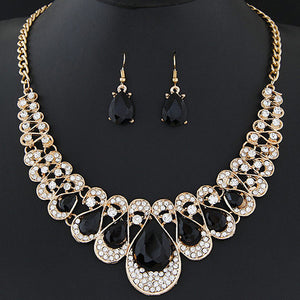 N27 Black Water drop Design Crystal Necklace with FREE Earrings - Iris Fashion Jewelry