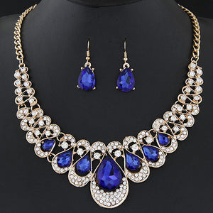 +N25 Sapphire Blue Water Drop Design Crystal Necklace with FREE Earrings - Iris Fashion Jewelry