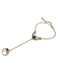 B313 Gold with Black Gemstone Ring Bracelet - Iris Fashion Jewelry