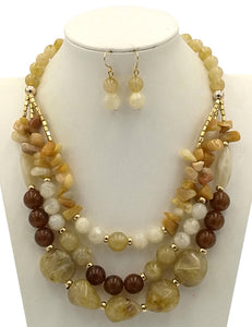 N41 White & Tan Stone Look Necklace with FREE Earrings - Iris Fashion Jewelry