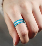 R488 Silver Blue Glitter Design Ring - Iris Fashion Jewelry