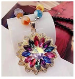 N1193 Black Multi Color Bead Colorful Rhinestone Flower Necklace with FREE Earrings - Iris Fashion Jewelry