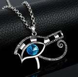 AZ45 Silver Egyptian Eye of Horus Blue Rhinestone Necklace with FREE EARRINGS - Iris Fashion Jewelry