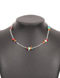 N1012 Clear Seed Bead Multi Color Stone Necklace with FREE Earrings - Iris Fashion Jewelry