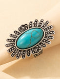 R477 Silver Oval Turquoise Crackle Stone Ring - Iris Fashion Jewelry