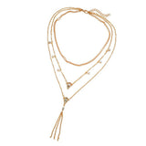 N858 Gold Multi Layer Rhinestone Tassel Necklace with FREE Earrings - Iris Fashion Jewelry