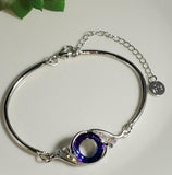 B106 Silver Iridescent Blue Gemstone Peacock Bracelet S925 - Iris Fashion Jewelry