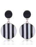 E1878 Silver Black & White Stripe Enamel Round Earrings - Iris Fashion Jewelry