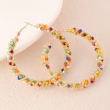 E1901 Gold Twisted Mesh Seed Bead Hoop Earrings - Iris Fashion Jewelry