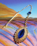 H583 Gold Blue Gemstone Rhinestone Forehead Jewelry - Iris Fashion Jewelry
