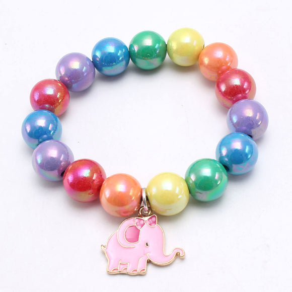 L84 Multi Color Pearlized Beads Elephant Charm Bracelet - Iris Fashion Jewelry