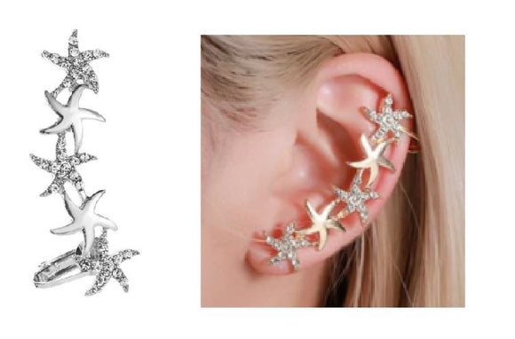 E302 Silver Rhinestone Starfish Ear SINGLE Cuff - Iris Fashion Jewelry