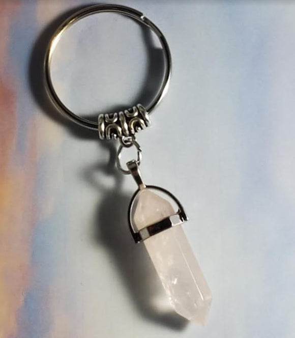 K01 Silver Frosted Clear Natural Stone Keychain - Iris Fashion Jewelry
