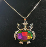 N638 Silver Owl Multi Color Gemstone Belly Necklace with FREE Earrings - Iris Fashion Jewelry