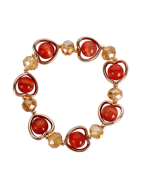 B761 Gold & Orange Heart Gem Bracelet - Iris Fashion Jewelry