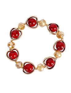 B765 Gold & Red Heart Gem Bracelet - Iris Fashion Jewelry