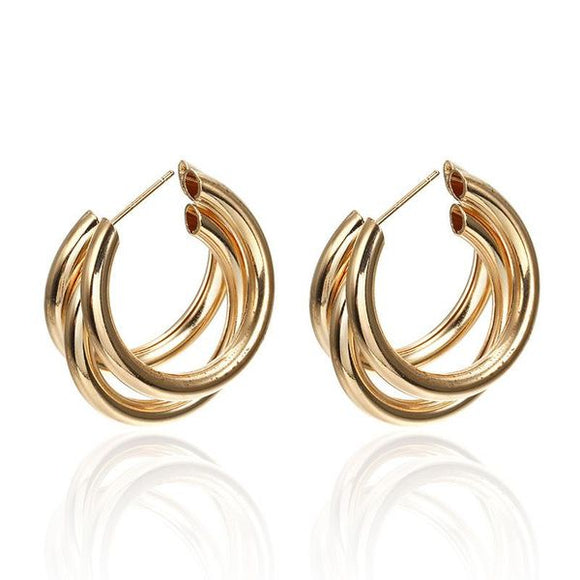 E1154 Gold Triple Hoop Earrings - Iris Fashion Jewelry