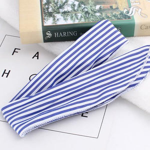 H10 Navy Blue and White Pinstripe Pattern Wire & Cloth Hair Band - Iris Fashion Jewelry
