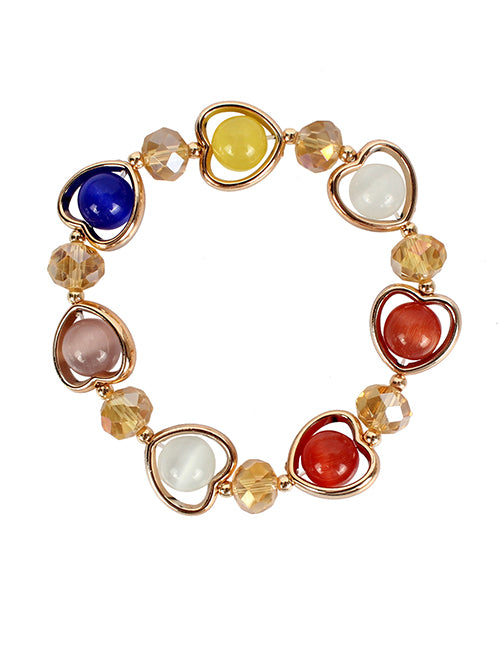 B759 Gold & Multi Heart Gem Bracelet - Iris Fashion Jewelry