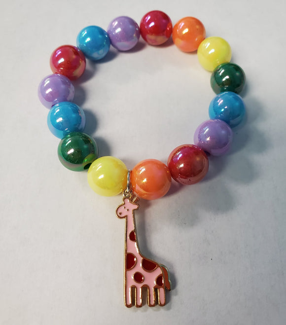 L384 Multi Color Pearlized Beads Iridescent Pink Giraffe Charm Bracelet - Iris Fashion Jewelry