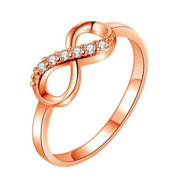R210 Rose Gold Rhinestone Infinity Ring - Iris Fashion Jewelry