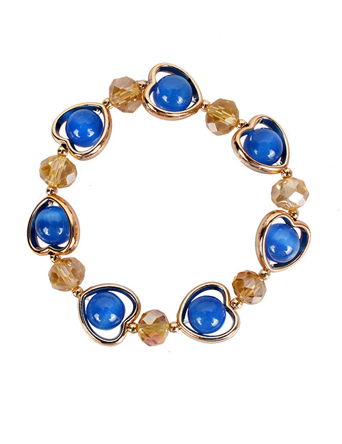 B763 Gold & Blue Heart Gem Bracelet - Iris Fashion Jewelry