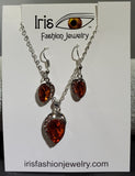 *N1553 Silver Orange Gemstone with Rhinestones Necklace with FREE Earrings - Iris Fashion Jewelry