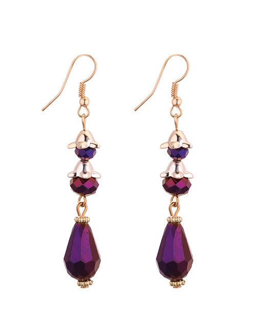 E911 Purple Gem Dangle Earrings - Iris Fashion Jewelry