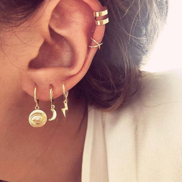 E1130 Gold Earring Set of 5 - Iris Fashion Jewelry