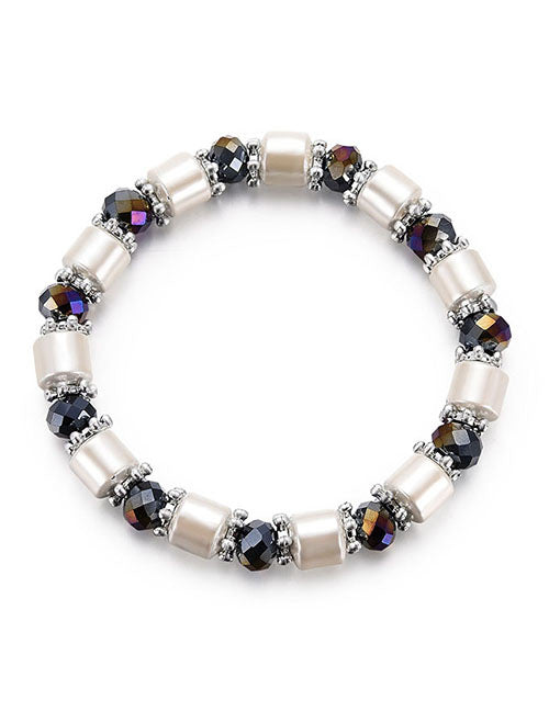 B758 Pearl White and Multi Color Magnetic Bead Bracelet - Iris Fashion Jewelry