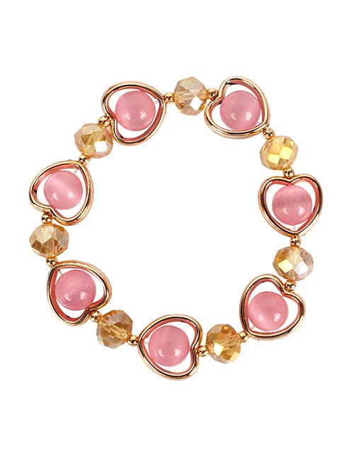 B762 Gold & Light Pink Heart Gem Bracelet - Iris Fashion Jewelry
