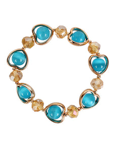 B760 Gold & Light Blue Heart Gem Bracelet - Iris Fashion Jewelry