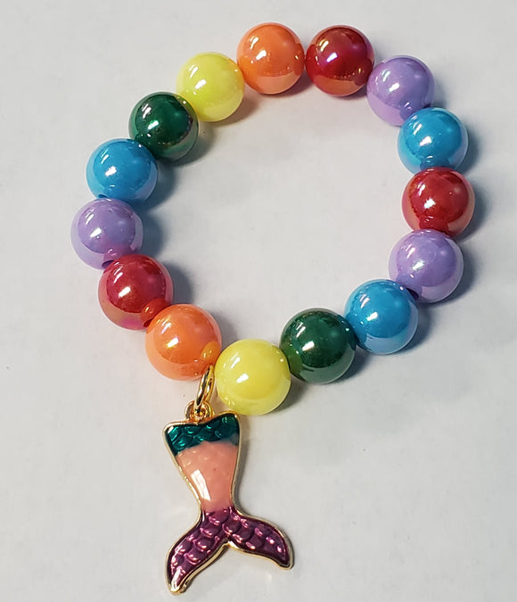 L383 Multi Color Pearlized Beads Iridescent Mermaid Tail Charm Bracelet - Iris Fashion Jewelry