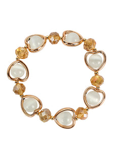 B767 Gold & White Heart Gem Bracelet - Iris Fashion Jewelry