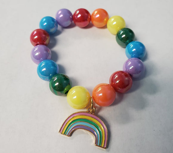 L385 Multi Color Pearlized Beads Iridescent Pastel Rainbow Charm Bracelet - Iris Fashion Jewelry