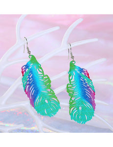 E1132 Multi Color Metal Peacock Feather Earrings - Iris Fashion Jewelry