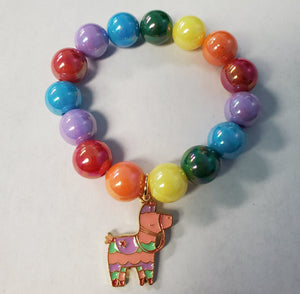 L386 Multi Color Pearlized Beads Iridescent Donkey Pinata Charm Bracelet - Iris Fashion Jewelry