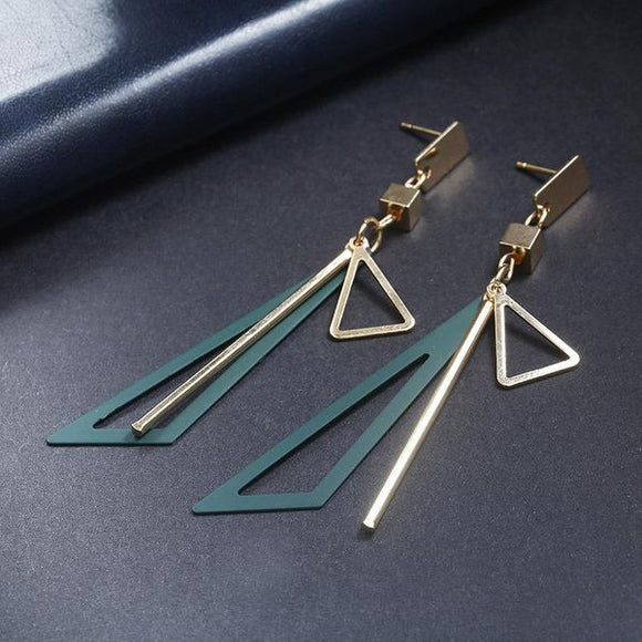 E1152 Gold Green Hollow Triangle Earrings - Iris Fashion Jewelry